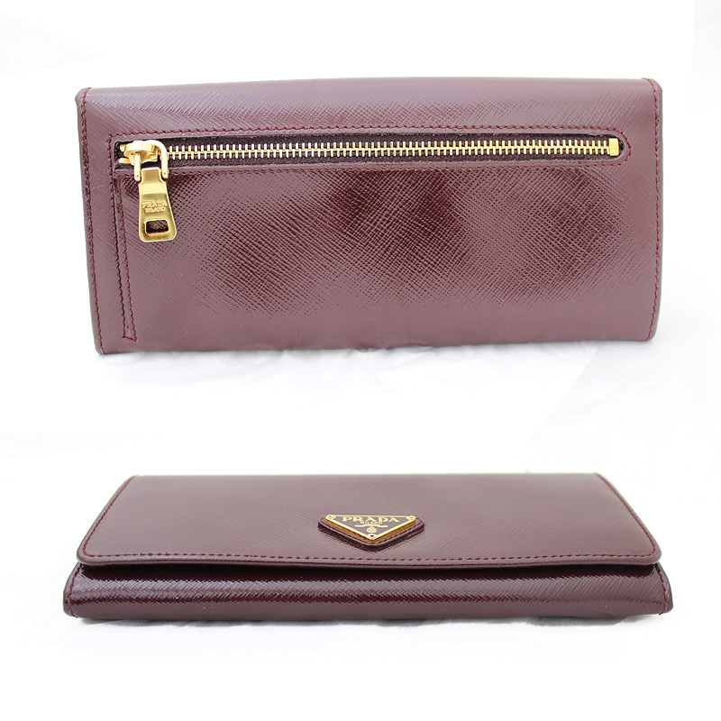 Prada Patent Leather Two Bi Fold Wallet 1 M 1132 Bordeaux Burgundy ...  