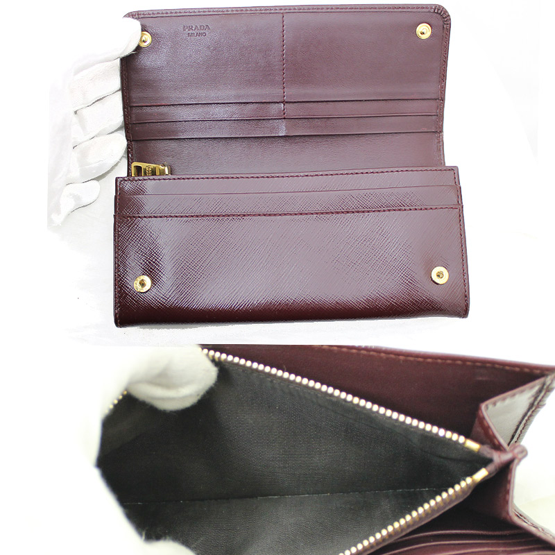 Prada Patent Leather Two Bi Fold Wallet 1 M 1132 Bordeaux Burgundy ...  
